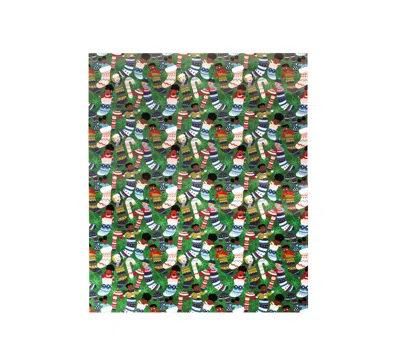 Black Paper Party Kids In Stockings Gift Wrap In Green