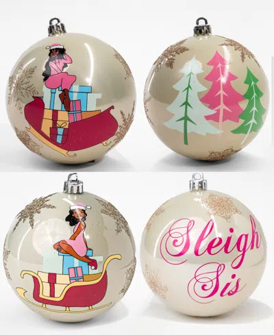 Black Paper Party Sleigh Sis Ornament, 4piece In Multi