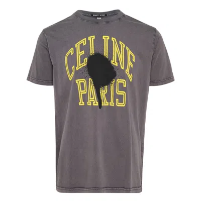 Black Score Celine Paris Graphic Tee In Gray