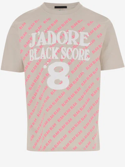 Black Score Cotton T Shirt With Print