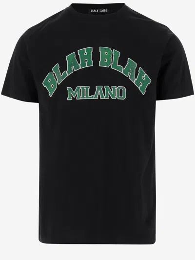 Black Score Cotton T Shirt With Print