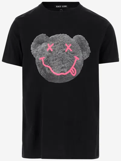 Black Score Cotton T Shirt With Print