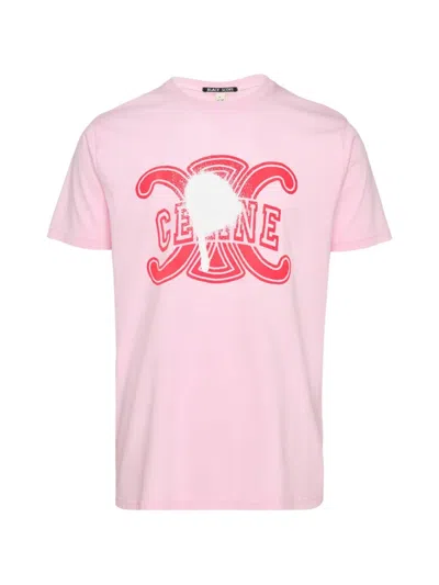 Black Score Graphic-print Crew-neck T-shirt In Pink
