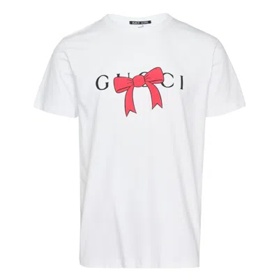 Black Score Gucci Bow Graphic Tee In White