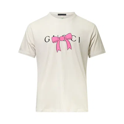 Black Score Gucci Bow Logo T-shirt In Nude