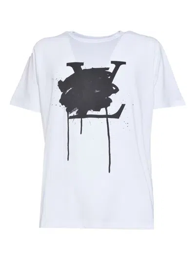 Black Score Lv Cross Graphic-print T-shirt In White
