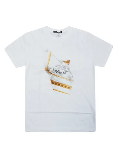 Black Score Mini Graphic T-shirt With Gold Print In Bianco