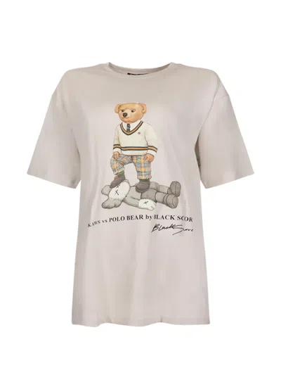 Black Score Polo Bear-print T-shirt In Neutral