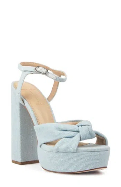 Black Suede Studio Abby Denim Block Heel Platform Sandal In Light Denim
