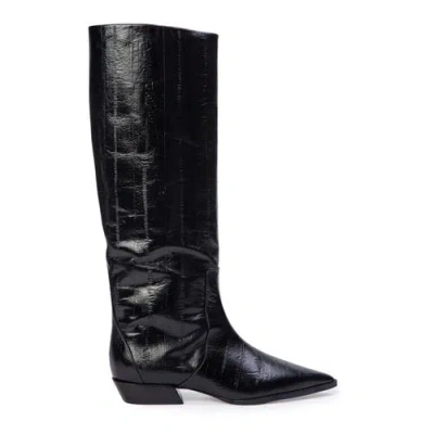 Black Suede Studio Aero 30 Boot In Black Eel Printed Leather