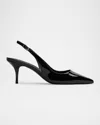 Black Suede Studio Alloy Pointed Toe Slingback Pump In Black Patent Leather