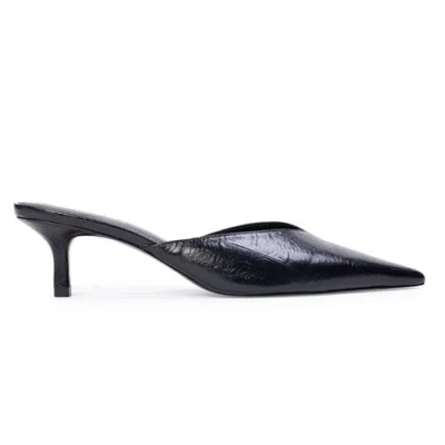 Black Suede Studio Analisa 50 Mule In Black Eel Printed Leather