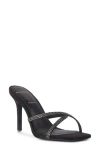 Black Suede Studio Arielle Sandal In Black Satin W Crystal Stones