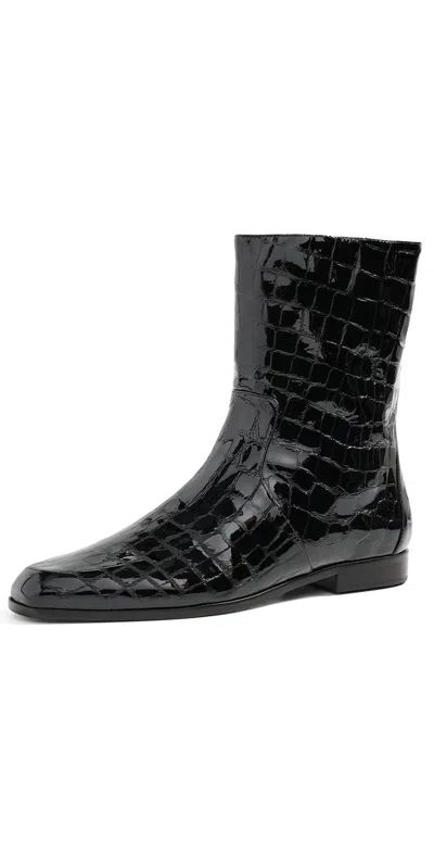 Black Suede Studio Aries Booties Black Croc Patent Leather