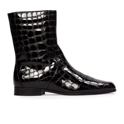 Black Suede Studio Aries Croc Boot In Black Croc Patent Leather