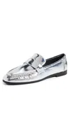 Black Suede Studio Arrow Loafer In Silver Crinkle Leather