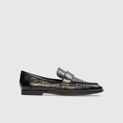 Black Suede Studio Arrow Loafer In Black Crinkled Leather