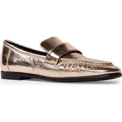 Black Suede Studio Arrow Loafer In Gold Crinkled Leather