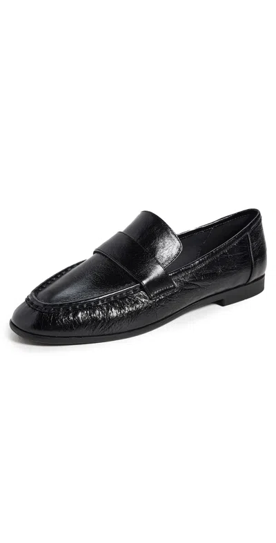 BLACK SUEDE STUDIO ARROW LOAFERS BLACK CRINKLE LEATHER