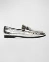 Black Suede Studio Arrow Loafer In Silver Crinkle Leather