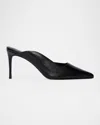 Black Suede Studio Asymmetrical Leather Stiletto Mule Pumps In Black Buffed Nappa