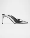 Black Suede Studio Asymmetrical Leather Stiletto Mule Pumps In Silver Mirror
