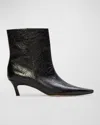 Black Suede Studio Avenue 50 Pointed Toe Kitten Heel Bootie In Black Crinkled Leather