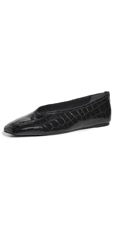 Black Suede Studio Ayra Flats Black Croc Patent Leather
