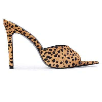 Black Suede Studio Bella 100 Mule In Camel Dotted Cheetah Pony Hair