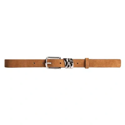 Black Suede Studio Boyfriend Belt In Tobacco Kid Suede/silver Hardware