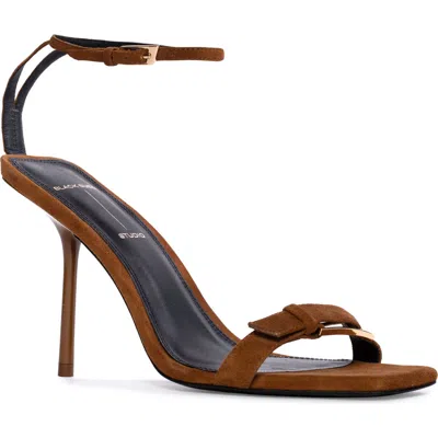 Black Suede Studio Brooks 95 Ankle Strap Sandal In Tobacco Suede