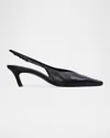 Black Suede Studio Lou Slingback Pointed Toe Kitten Heel Pump In Black Buffed Nappa
