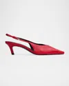 Black Suede Studio Calfskin Kitten Slingback Pumps In Cherry Nappa Leather