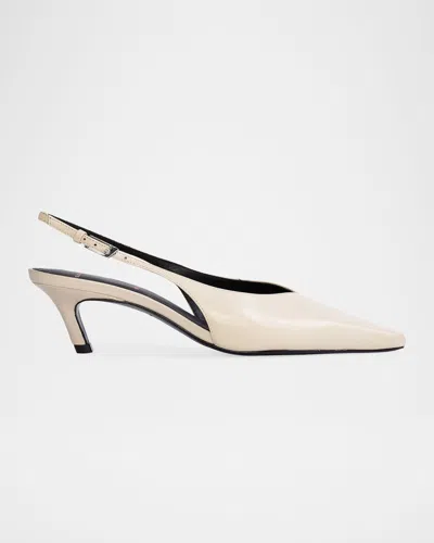 Black Suede Studio Calfskin Kitten Slingback Pumps In Swan Nappa Leather