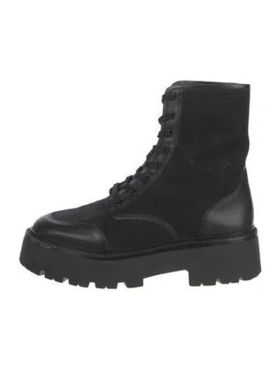Pre-owned Black Suede Studio Canvas Combat Boots In Black