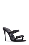 Black Suede Studio Chic Slide Sandal In Black Satin