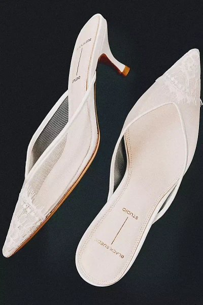 Black Suede Studio Clara Lace Kitten Heels In White