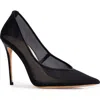 Black Suede Studio Clio Pointed Toe Pump In Black Mesh