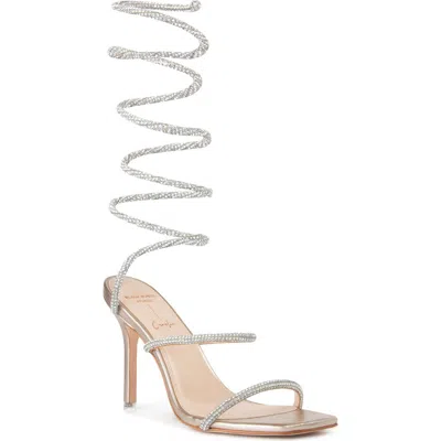 Black Suede Studio Court Ankle Wrap Sandal In Blush Metallic Leather