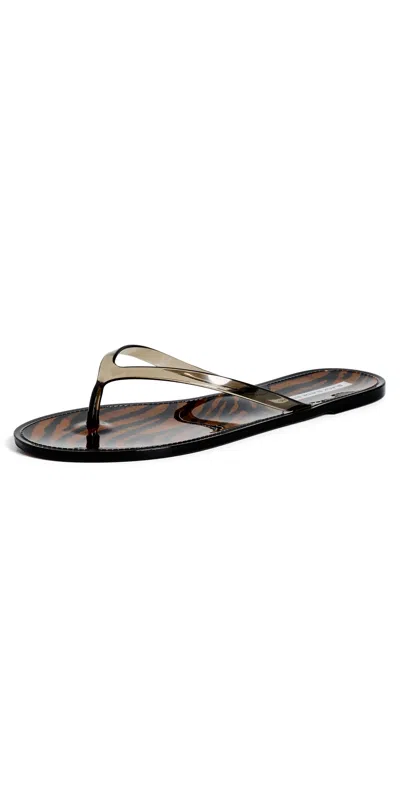 Black Suede Studio Crystal Jelly Flip Flops Chestnut In Brown