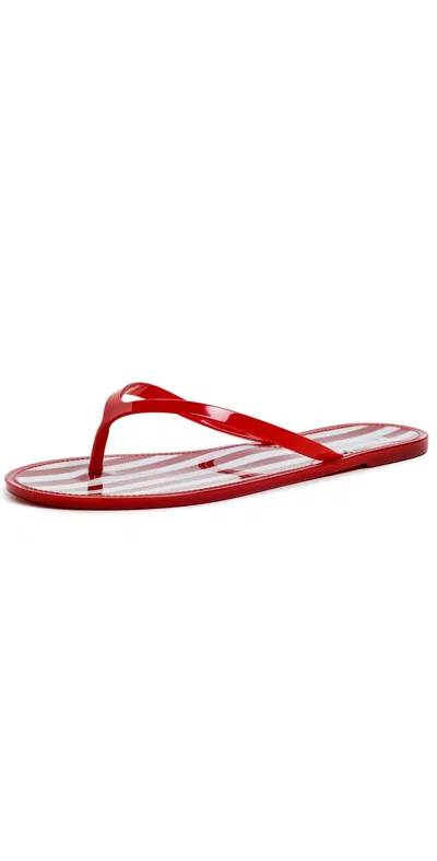 Black Suede Studio Crystal Jelly Flip Flops Red Stripe