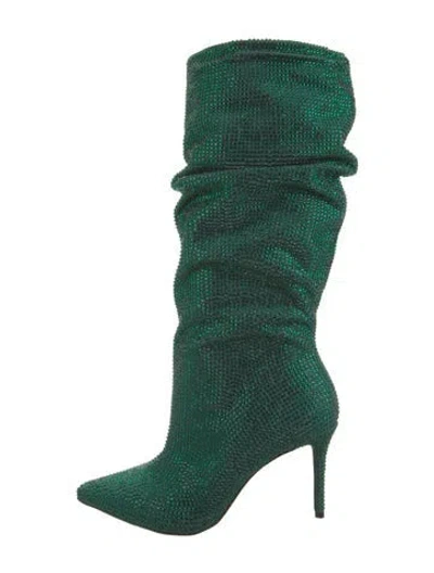 Pre-owned Black Suede Studio Crystal Slouch Boots In Green