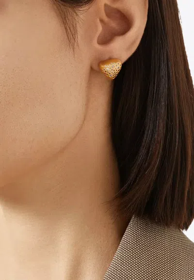 Black Suede Studio Cushion Triangle-shaped Earrings With Crystals In Gold