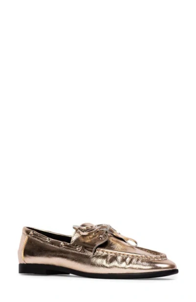 Black Suede Studio Davy Boat Shoe In Gold Crinkle
