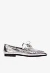 Black Suede Studio Davy Crinkled Metallic Leather Loafers