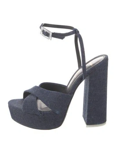 Pre-owned Black Suede Studio Denim Slingback Sandals In Blue