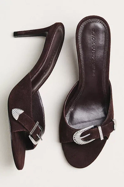 Black Suede Studio Elena Buckle Mule Heels In Brown