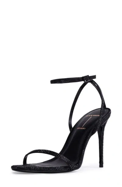 Black Suede Studio Everly Ankle Strap Sandal In Black Satin