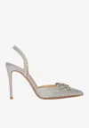 Black Suede Studio Extra 100 Crystal Embellished Slingback Pumps