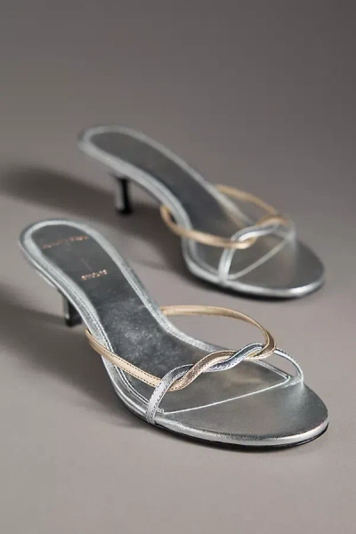 Black Suede Studio Fae Leather Kitten-heel Mules In Silver